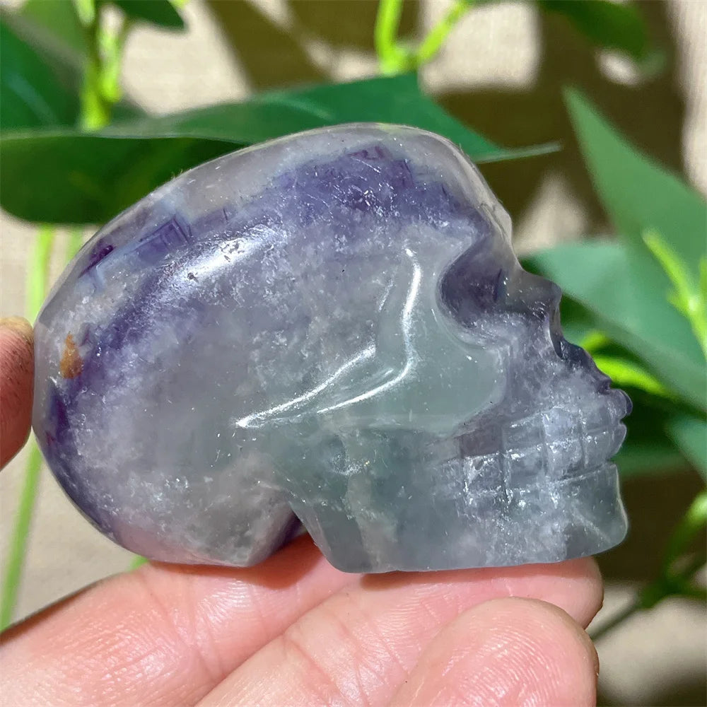 Natural Green and Purple Fluorite Crystal Skull Carving - Healing Stone, Quartz Mineral Gemstone for Spiritual Crafts, Home Decor, Meditation & Energy Work