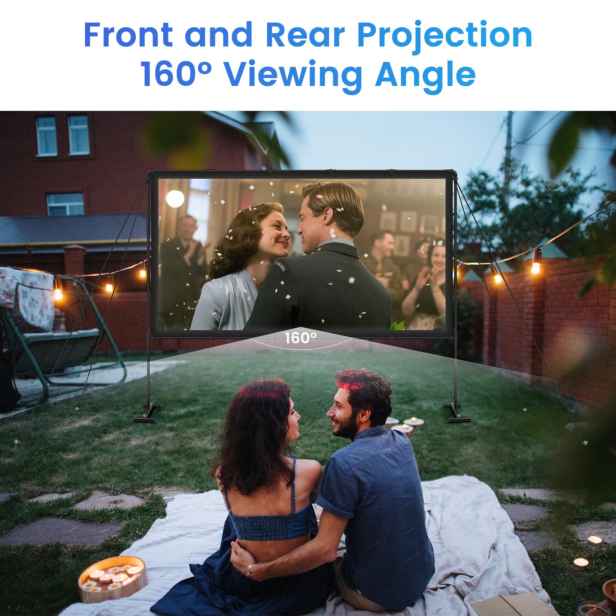 120 Inch Portable Projector Screen with Stand - 16:9 Retractable Outdoor/Indoor Projection Screen for Camping, Backyard Movies, Home Theater, Office Presentations & Classroom Use | Washable Foldable White Screen by IOLIEO