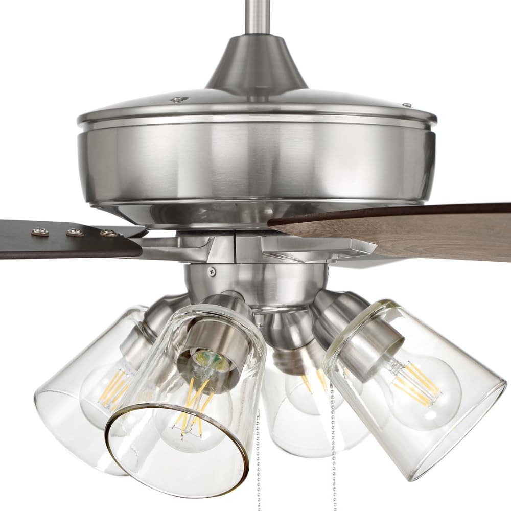 Craftmade S104BNK5-60DWGWN 60 Inch Indoor Ceiling Fan with LED Light Kit, 5 Reversible Driftwood/Grey Walnut Blades, Brushed Nickel Finish - Perfect for Living Room, Bedroom, or Patio Cooling and Lighting