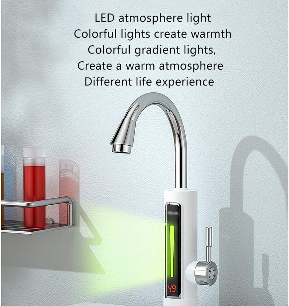 Instant Tankless Electric Hot Water Heater Faucet with LED Digital Display - Fast Heating Tap for Kitchen & Bathroom, White - Perfect for Washing, Cooking, and Cleaning