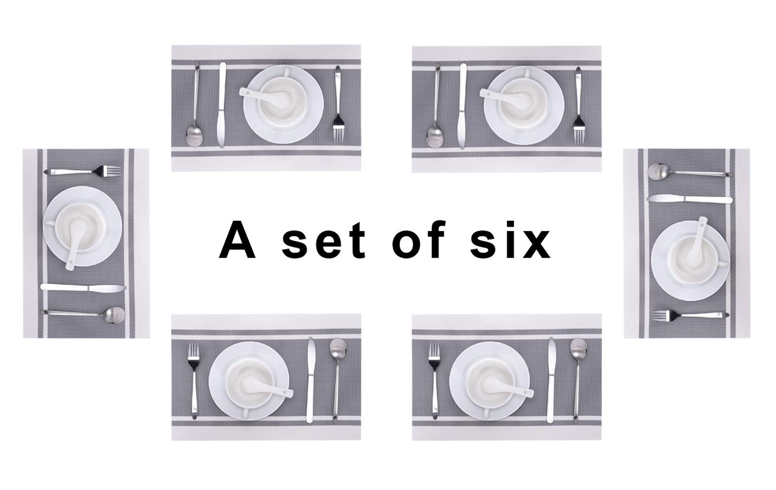Premium 6-Piece Washable Vinyl Placemats Set - Heat Resistant, Easy Clean Table Mats for Kitchen & Dining - Indoor/Outdoor Use (Grey-White) - Perfect for Family Dinners, BBQs, and Everyday Meals