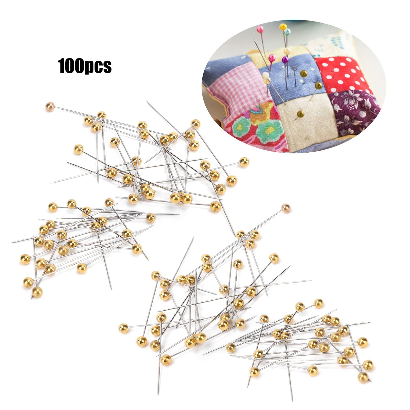 200Pcs Gold Ball Head Sewing Pins for Fabric Quilting & Crafting - Storage Box Included