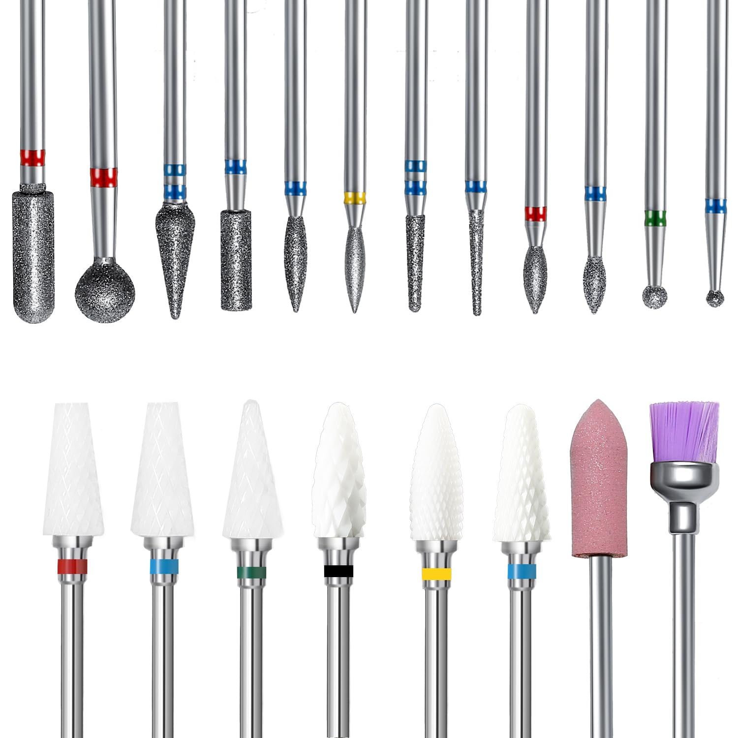 20 Pcs Professional Nail Drill Bit Set - 3/32 Inch Ceramic Diamond Rainbow Bits for Acrylic & Gel Nails - Perfect for Nail Technicians & Home Salon Use - Essential Nail Art Tools for Manicures, Pedicures & Nail Extensions