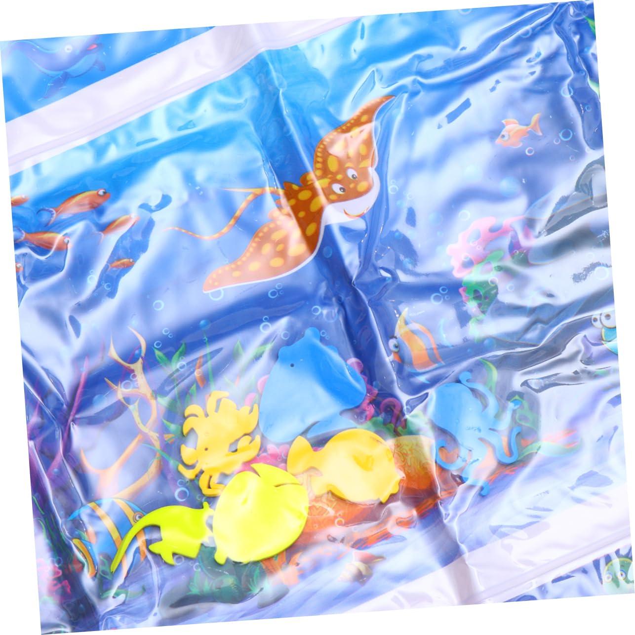 ANDRESLAD Inflatable Water Play Mat for Babies - Non-Toxic Crawling Water Cushion with Floating Toys, Sensory Activity Pad for Toddlers (Blue) - Perfect for Indoor/Outdoor Summer Fun, Pool Parties & Backyard Playtime