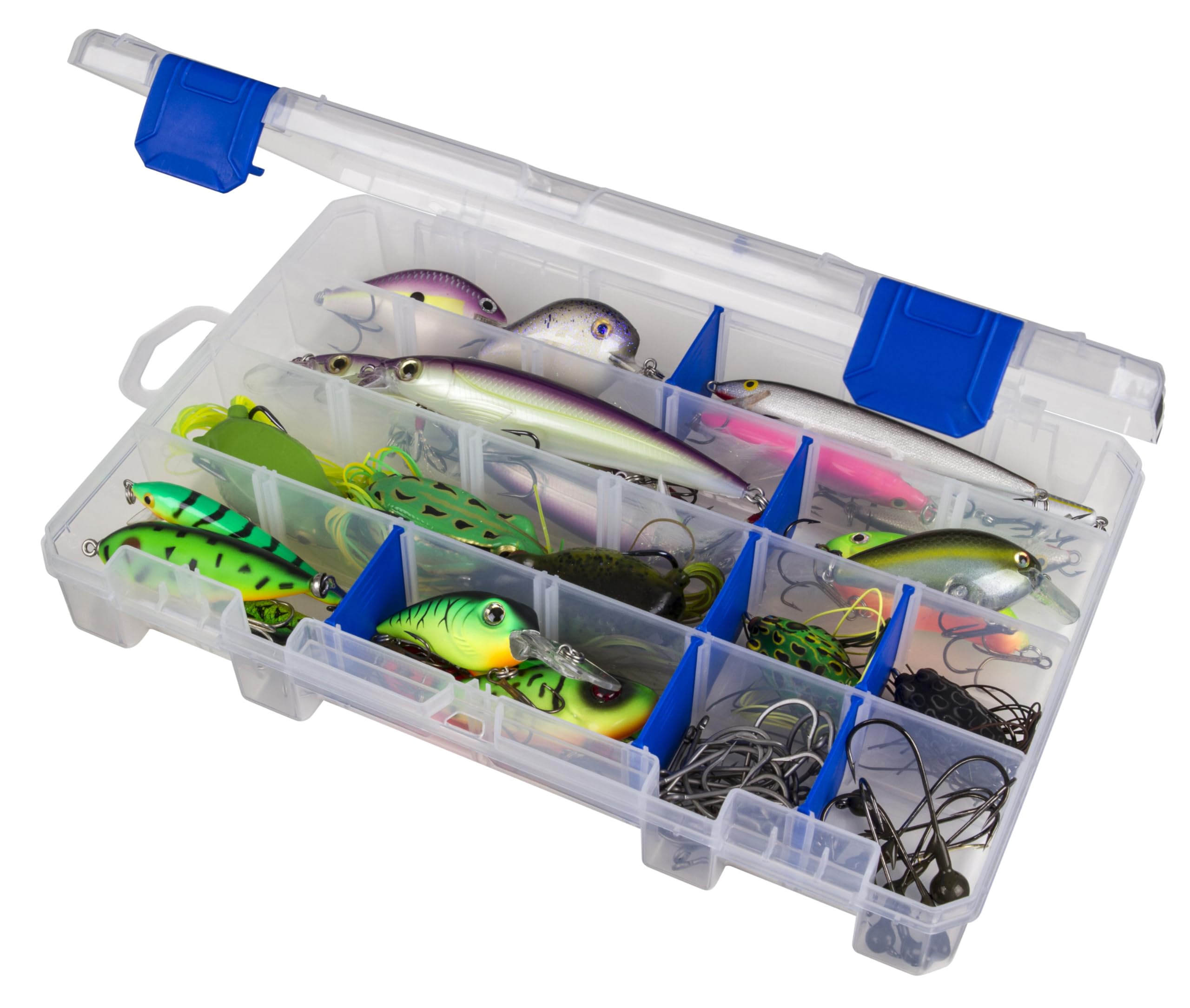 Flambeau Outdoors 4007 Clear Fishing Tackle Box with 12 Dividers & 24 Compartments - Rustproof Tuff Tainer Lure Organizer for Bass, Trout & Saltwater Fishing | Perfect for Boat, Kayak & Shore Fishing Trips