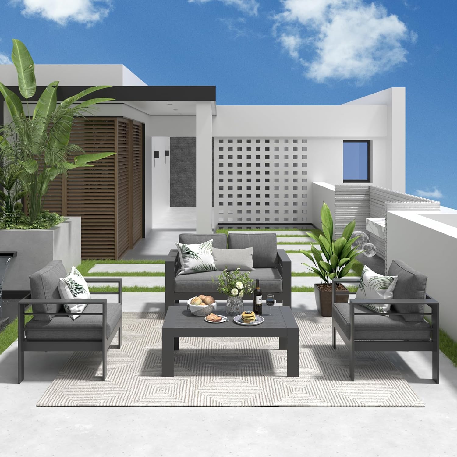 Solaste Aluminum Outdoor Coffee Table - All-Weather Rectangle Metal Patio Table for Balcony, Garden, Indoor & Outdoor Use - Durable Dark Grey Furniture - Perfect for Backyard, Poolside & Deck Relaxation