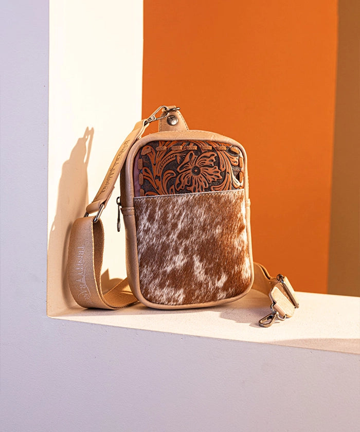 Trinity Ranch Genuine Hair-On Cowhide Sling Bag - Stylish Leather Crossbody Purse for Women, Perfect for Outdoor Adventures, Travel & Daily Use
