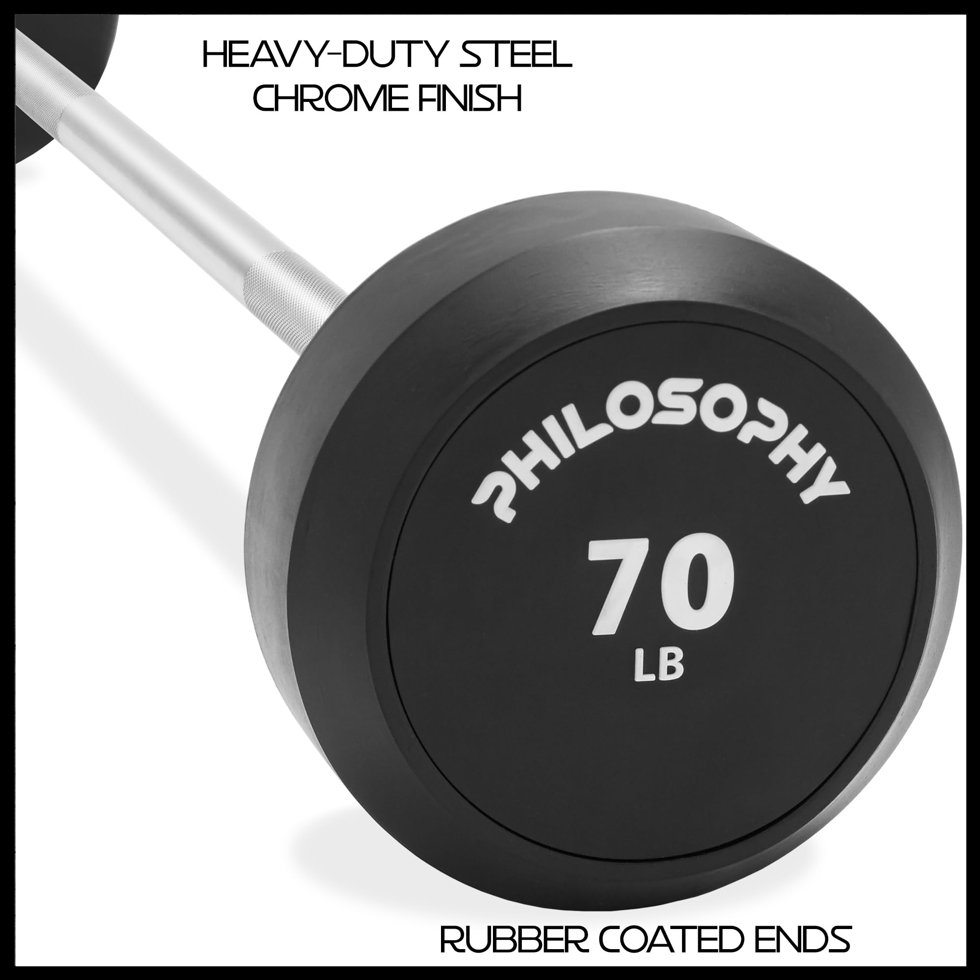 Philosophy Gym Rubber Fixed Barbell - Pre-Loaded Weight Straight Bar for Strength Training, Weightlifting & CrossFit | Perfect for Home Gym, Powerlifting & Functional Fitness Workouts
