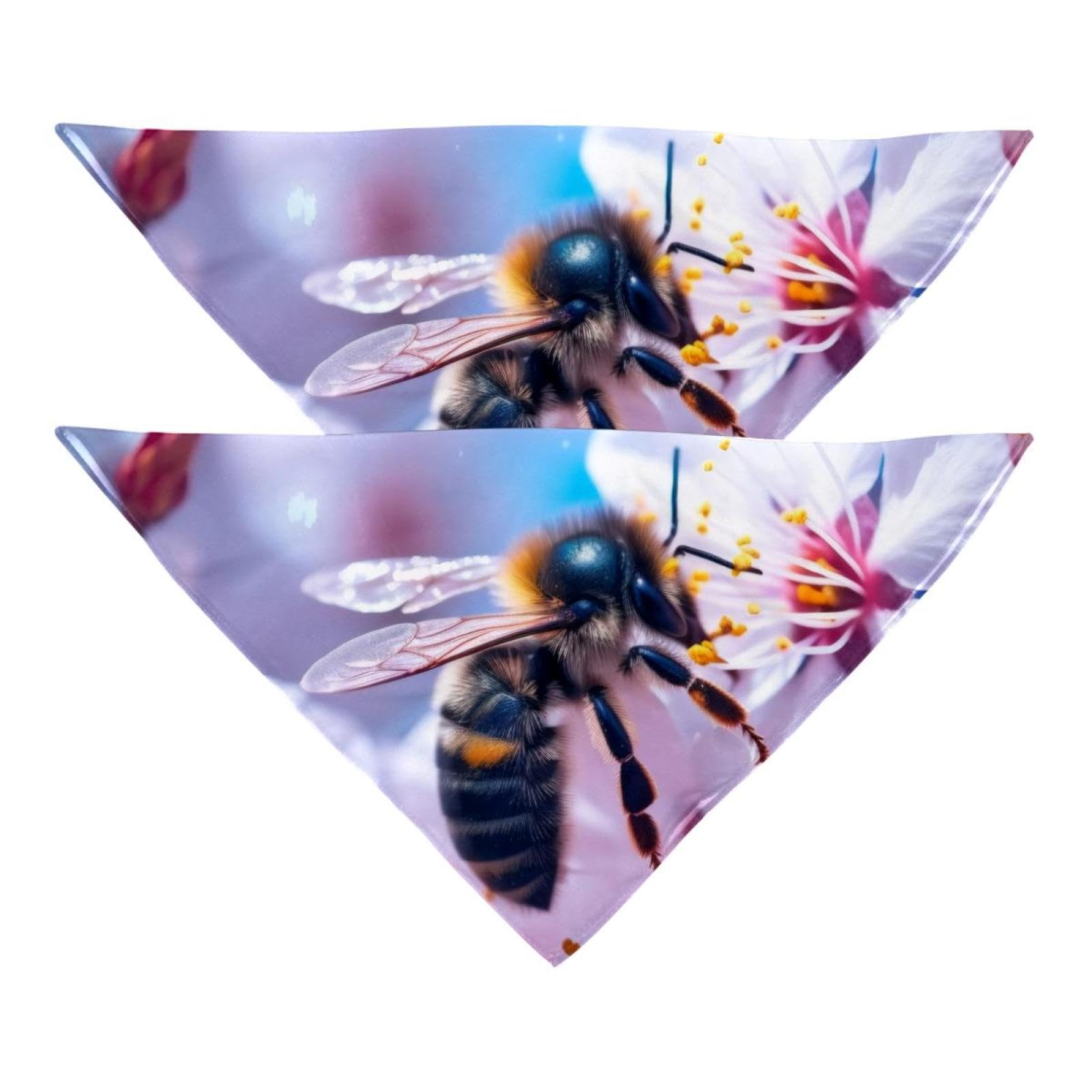 2-Piece Dog Bandanas - Bee Flower Pattern Pet Bandana & Scarf Set for Weddings, Photos & Special Occasions | Cute Square Bibs Dog Accessories for Small & Large Breeds