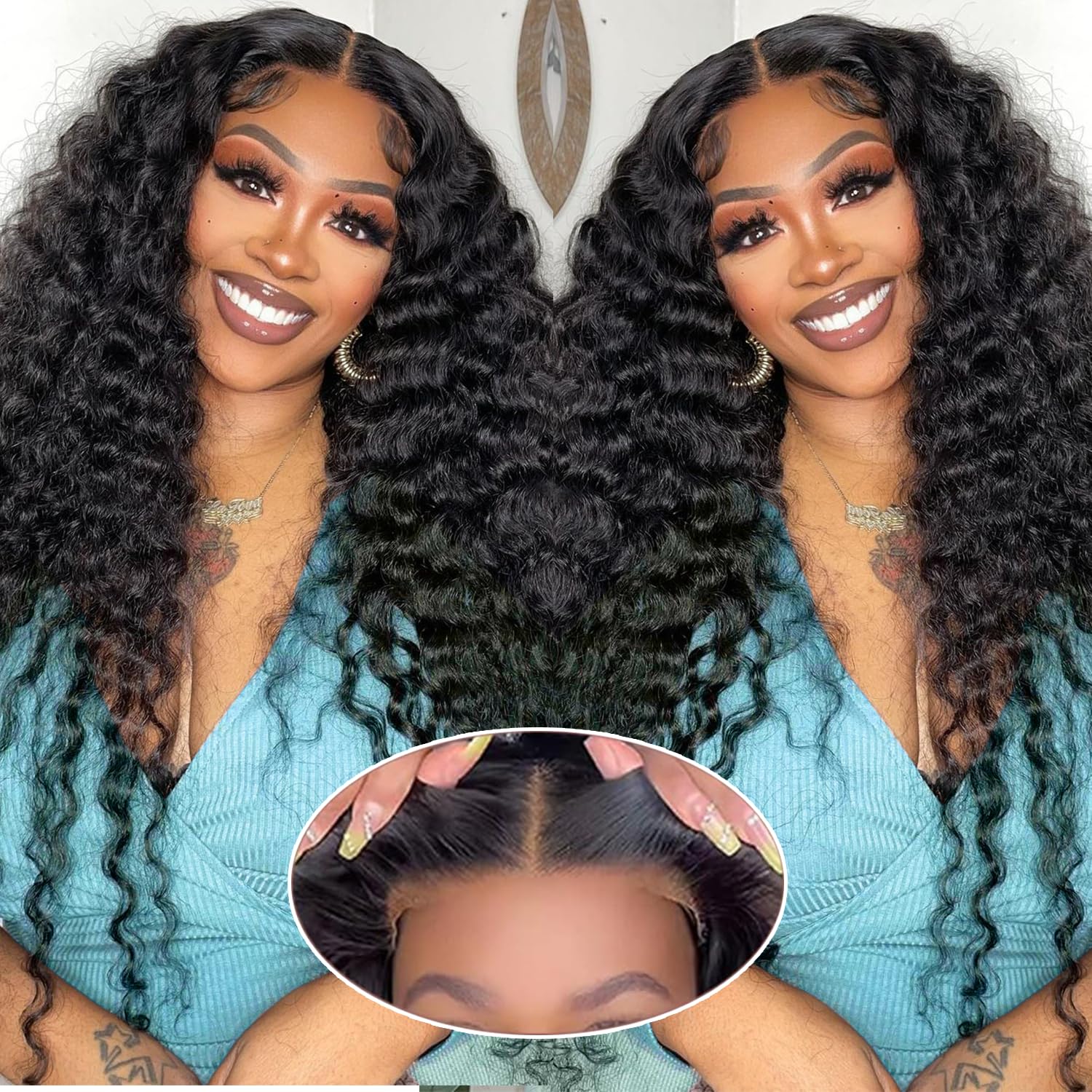 30 Inch Wear and Go Glueless Human Hair Wigs for Black Women - Pre Plucked Water Wave Lace Front Wig with Baby Hair 180% Density | Deep Curly Wigs for Daily Wear, Parties & Special Occasions