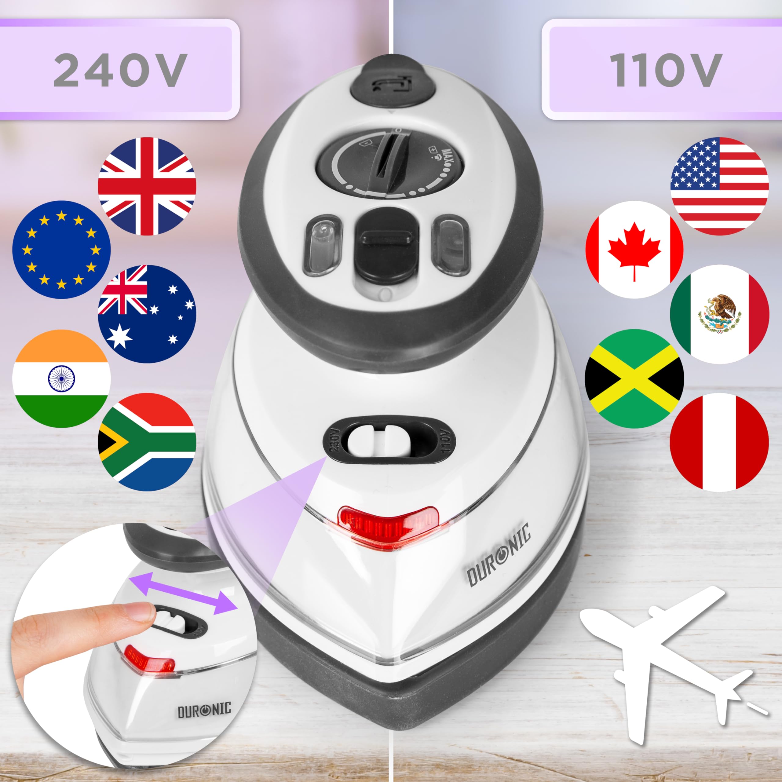 Duronic SI3 WE Mini Travel Iron - 400W Portable Steam Iron with 35ml Water Tank, Lightweight & Compact for Travel, Quilting, Patchwork, Applique & Crafting - Perfect for Hotels, Vacations & DIY Projects - White