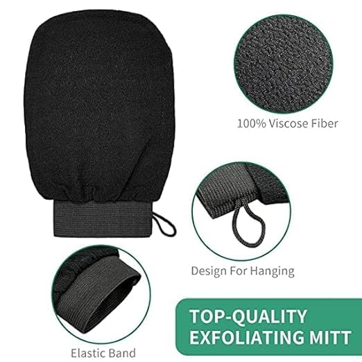 Exfoliating Bath Gloves for Dead Skin Removal - Body Scrub Mitt for Smooth & Bright Skin (Black) | Perfect for Shower, Spa & Home Skincare Routine