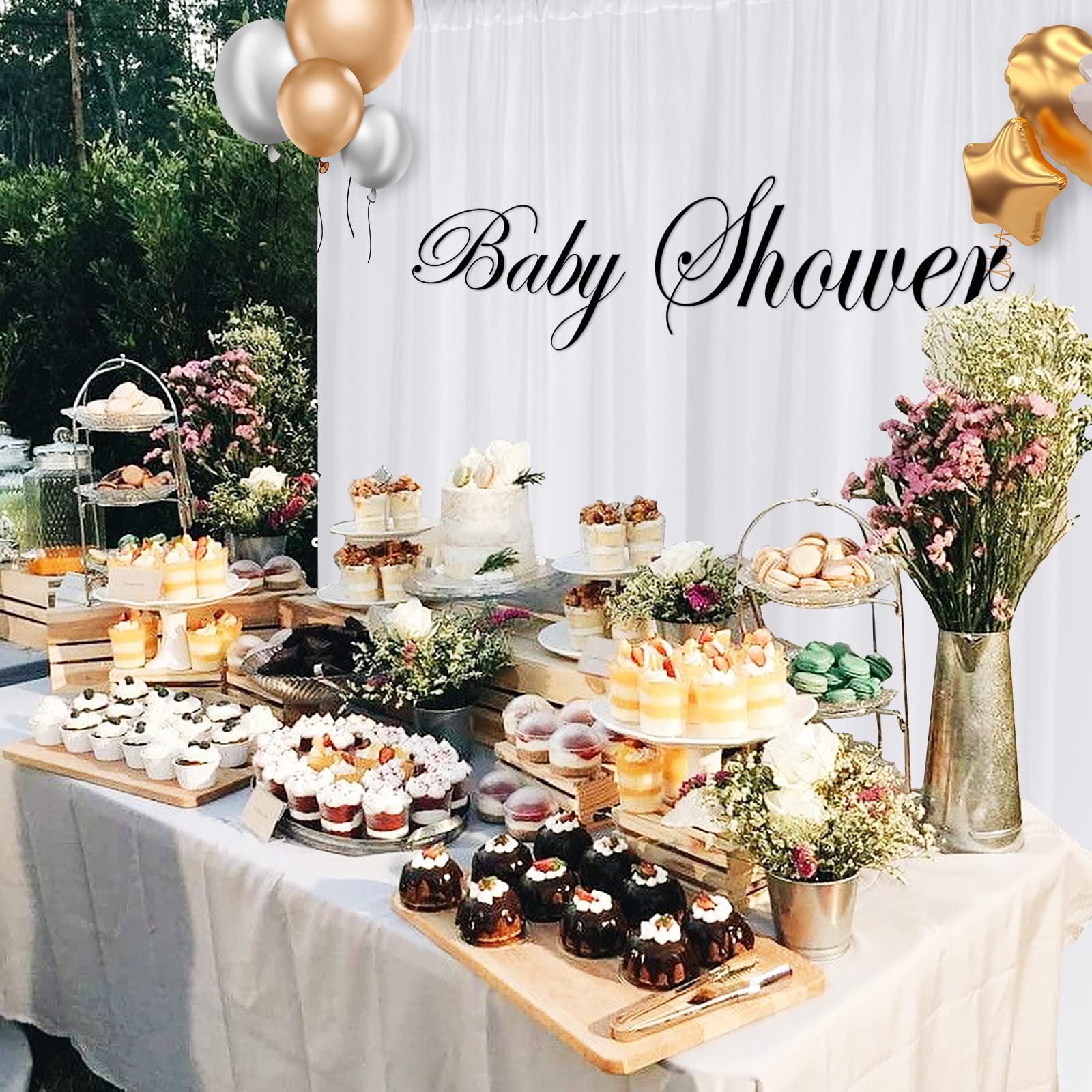 10 ft × 10 ft White Polyester Photography Backdrop Curtain for Wedding, Baby Shower & Birthday Party Decor - 2 Panel Privacy Drapes for Home, Studio & Holiday Events