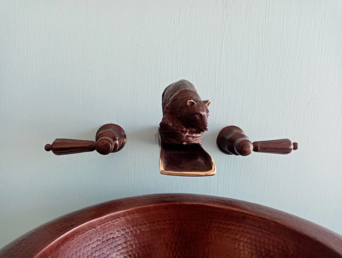 Bronze Bear Waterfall Faucet - Modern Bathroom Sink Faucet with High Arc Spout, Matte Black Finish for Vanity, Powder Room, and Guest Bathroom Decor