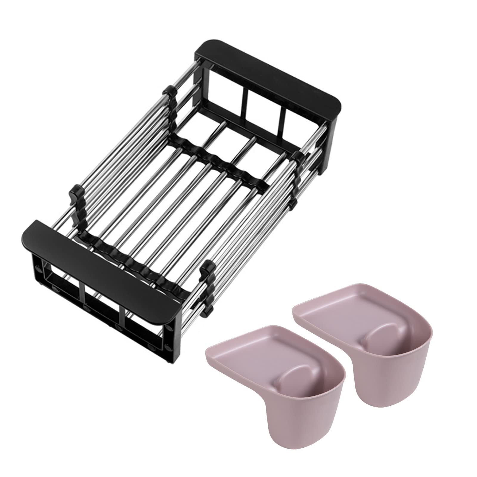 MOTOFUTURE Expandable Dish Drying Rack for Kitchen Sink | Over Sink or Countertop Plate Drainer | Fruit & Vegetable Washing Basket | Space-Saving Black Small Dish Rack for Compact Kitchens & Apartments