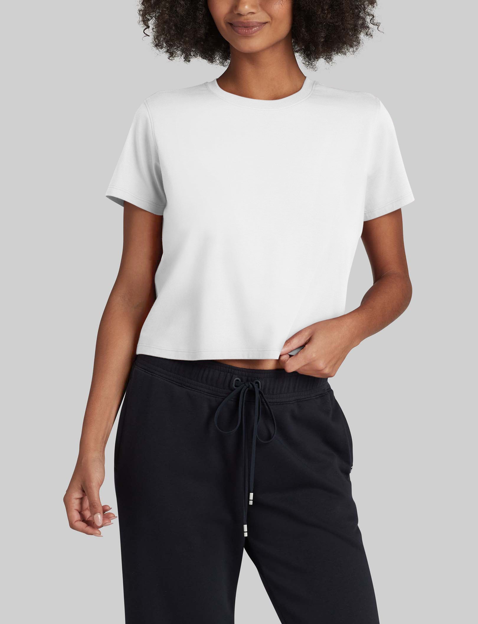 Women's Second Skin Not Too Cropped Crew Neck Tee - Soft Stretch Comfort Fit Basic T-Shirt for Casual Wear & Layering | Perfect for Everyday Outfits, Lounge Wear & Summer Fashion