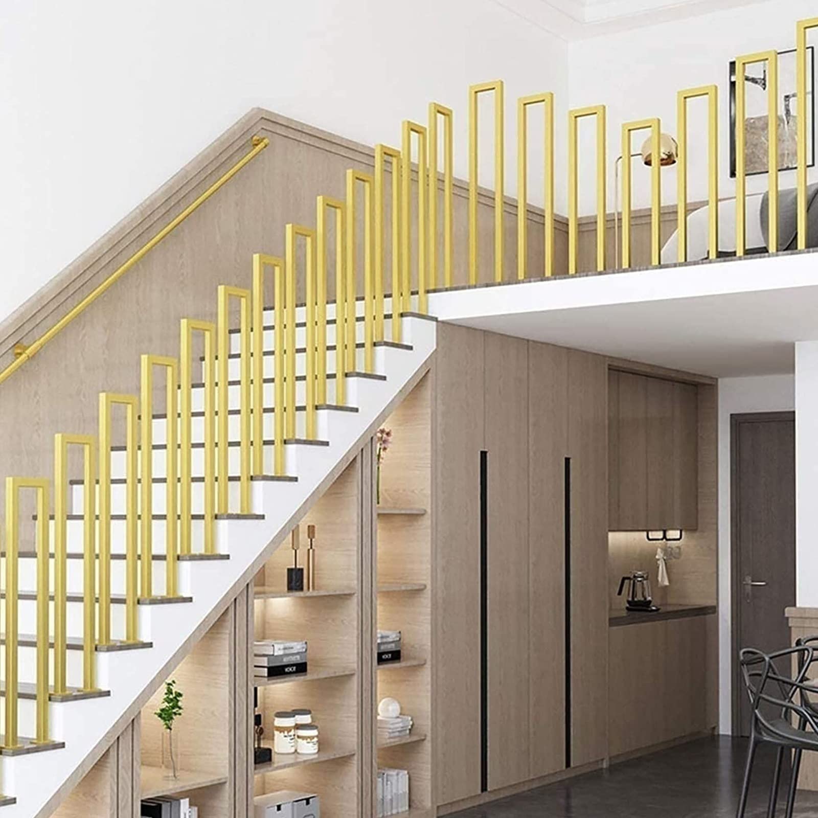 **Golden Safety Fence Handrail Brackets – Heavy Duty Metal Deck Railing, American Style Horizontal Stair Handrail for Elderly & Child Safety – Easy Installation for Home, Garden & Outdoor Use**