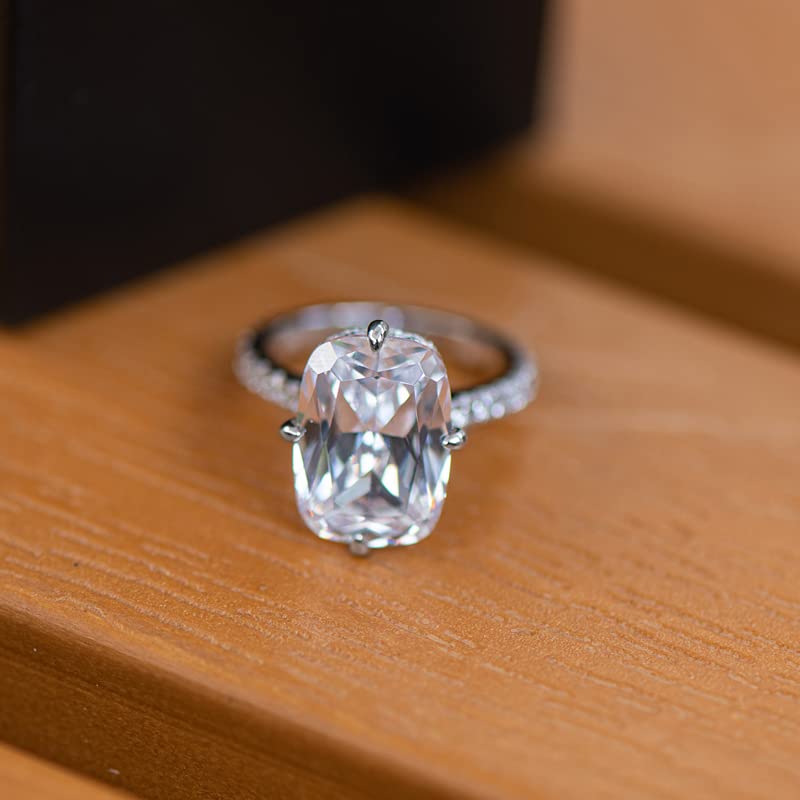 AINUOSHI 6-5ct Cubic Zirconia Engagement Ring - Cushion/Oval/Emerald Cut Solitaire in 925 Sterling Silver with Jewelry Box | Perfect for Proposals, Anniversaries & Special Occasions