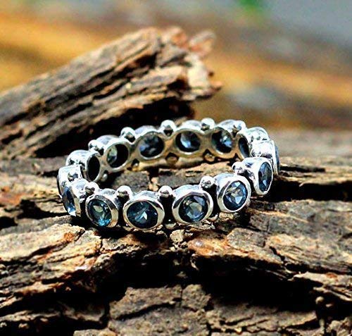 Blue Topaz Silver Eternity Promise Stacking Band Ring – Topaz Gemstone Jewelry for Wedding, Engagement & Anniversary Gifts – Perfect for Stacking, Daily Wear & Special Occasions