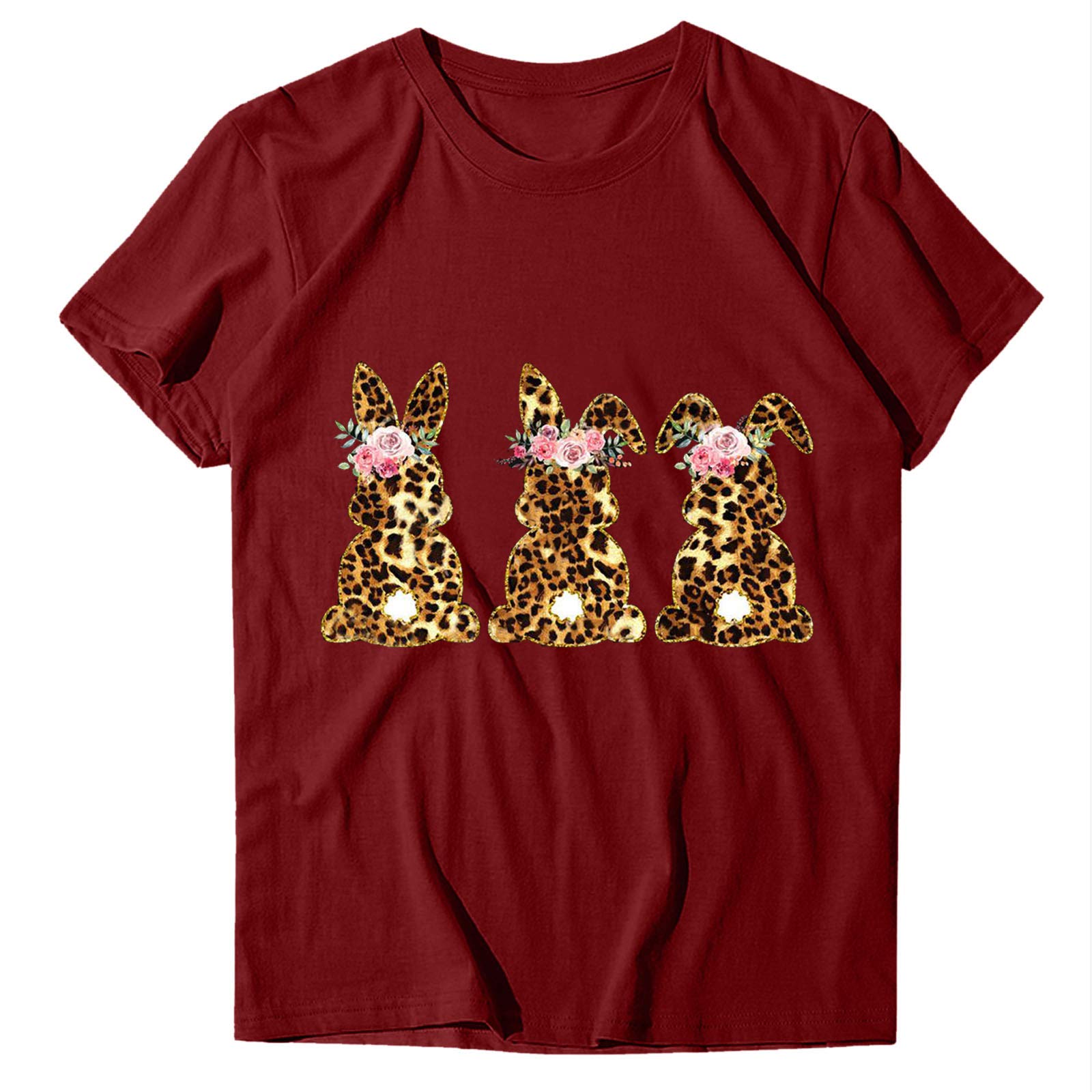 LOOKAA Women's Easter T-Shirts - Cute Short Sleeve Graphic Tee with Rabbit Design & Letter Print - Casual Crewneck Summer Top for Easter Celebrations, Spring Outings & Holiday Parties