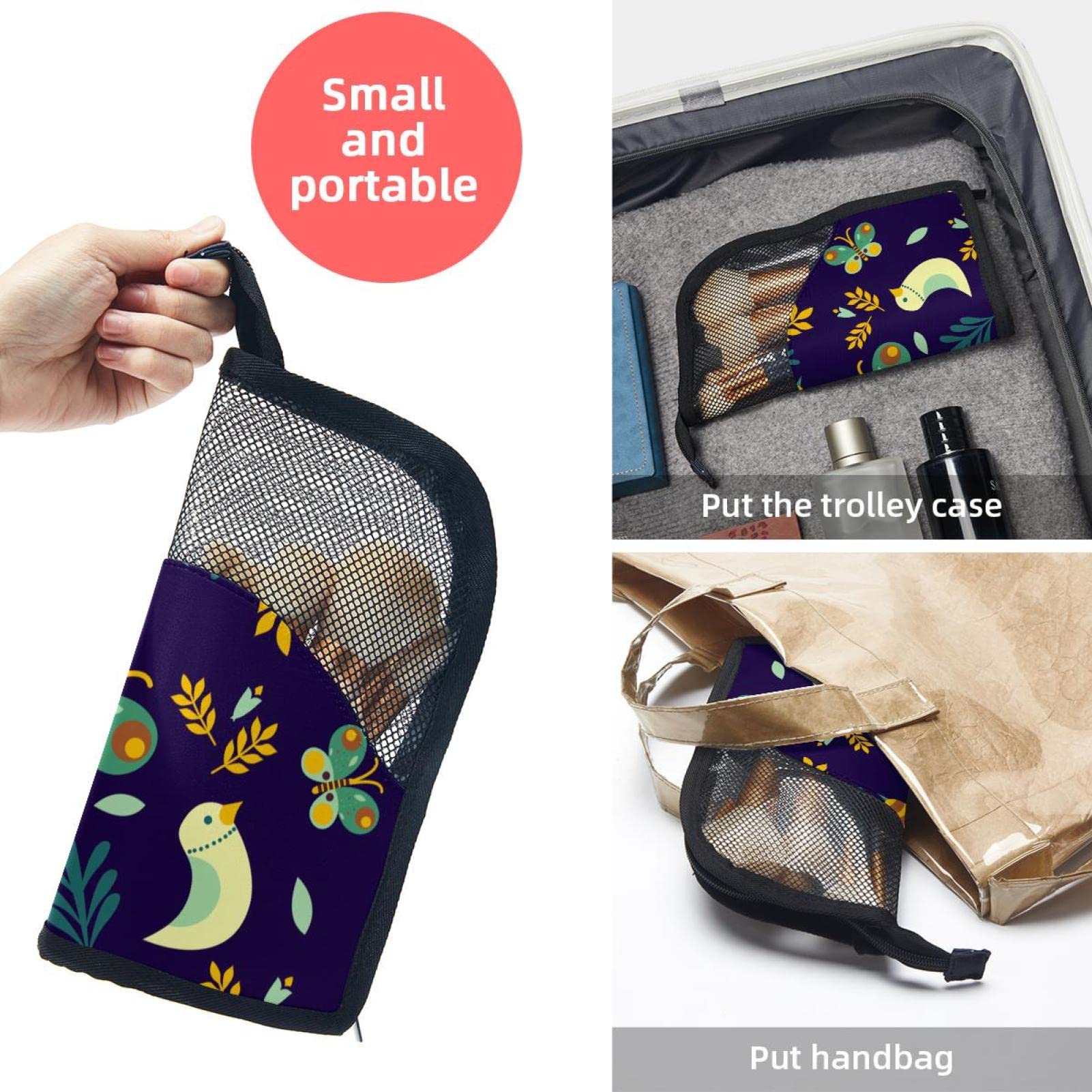 Portable Makeup Brush Organizer Bag with 12 Slots - Floral Birds & Butterflies Design Makeup Brush Holder Case - Perfect for Travel, Home Vanity & Professional Makeup Artists