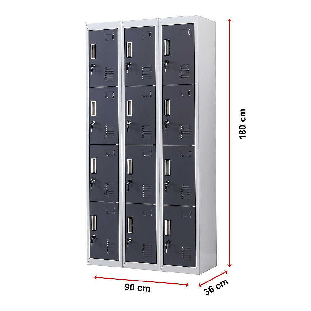 12-Door Locker with Standard Lock & Keys - Secure Storage for Office, Gym, Shed, School & Home | Ideal for Personal Belongings, Equipment & Valuables Protection