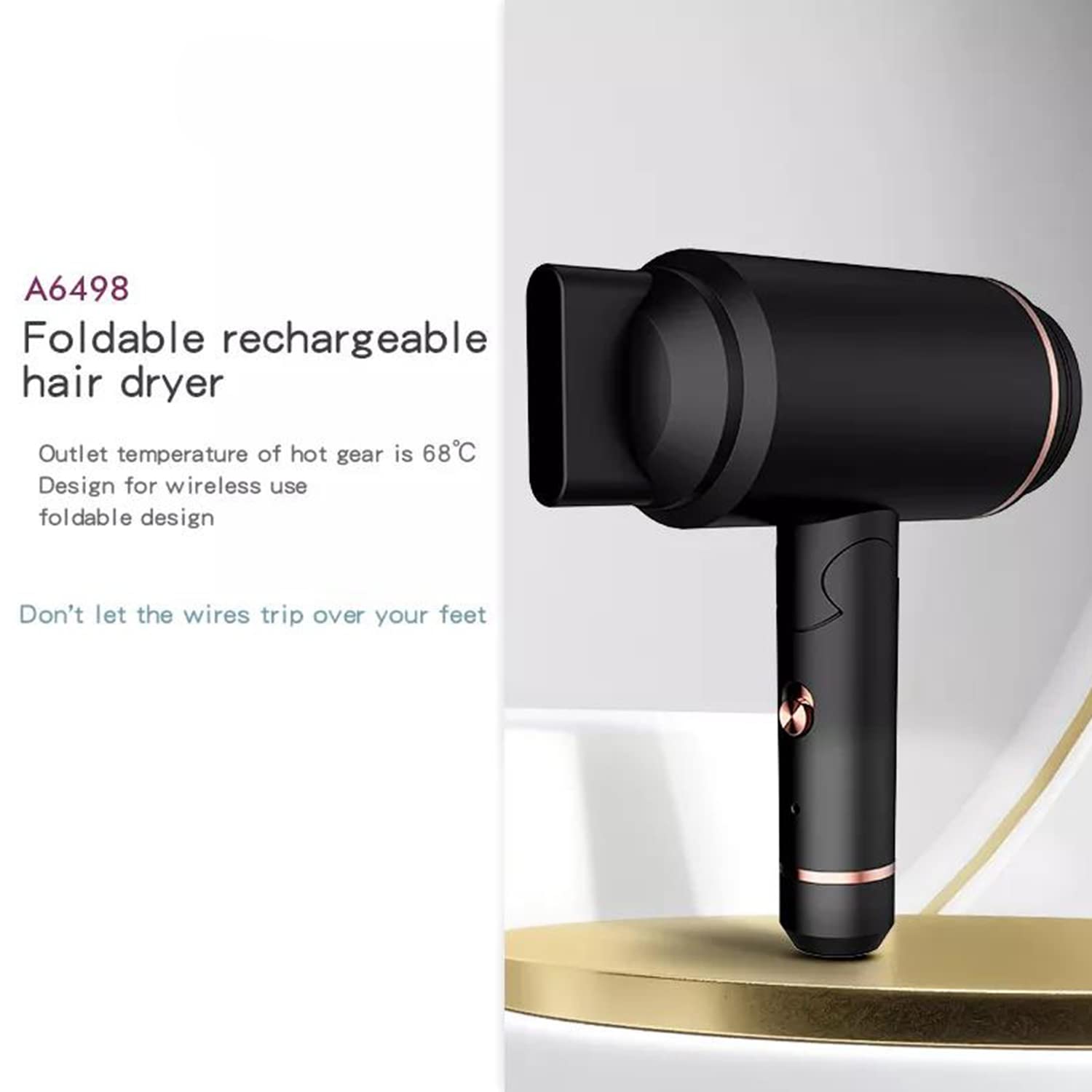 Rechargeable Cordless Hair Dryer - Foldable Travel Hair Dryer, Mini USB Hair Dryer with Hot/Cold Air for Women & Kids - Perfect for Camping, Beach & On-the-Go Styling