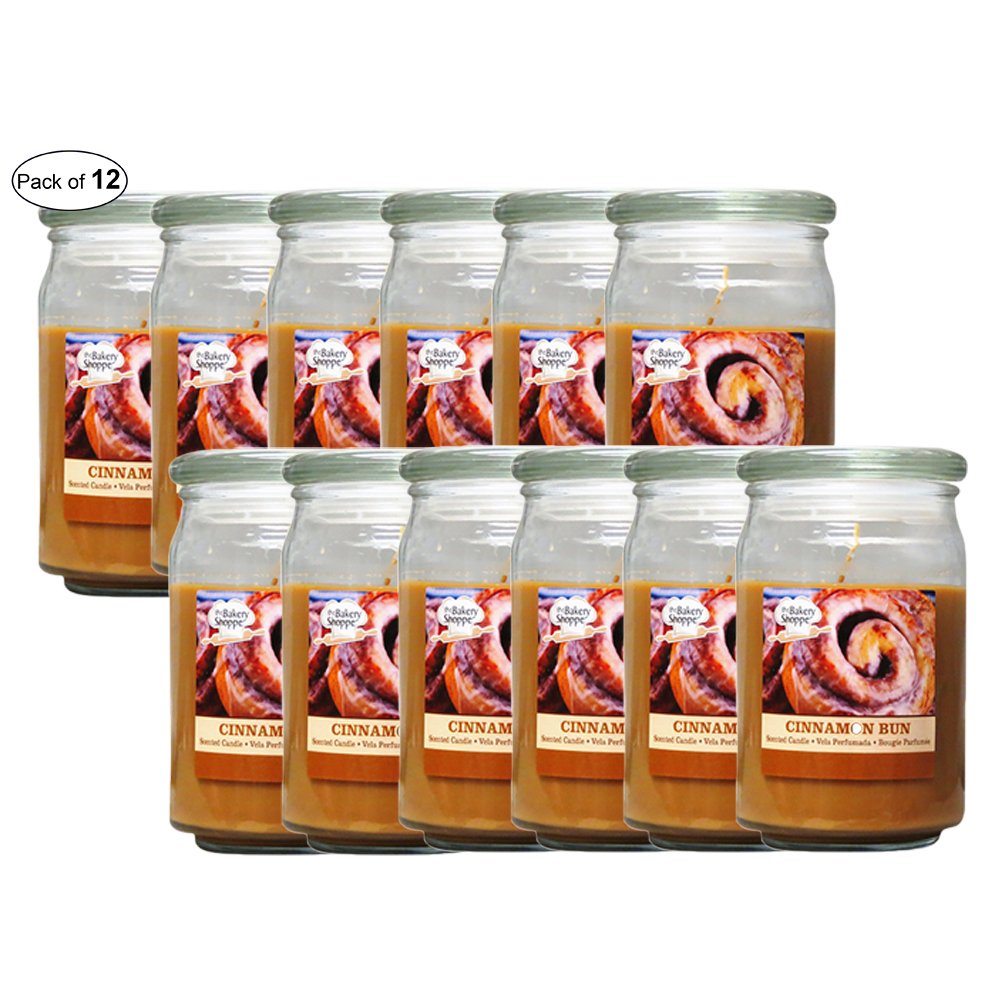 15 Oz Scented Candle - Cinnamon Bun Aroma (Pack of 12) | Home Fragrance, Relaxation & Holiday Decor | Perfect for Living Room, Bedroom & Gift Giving
