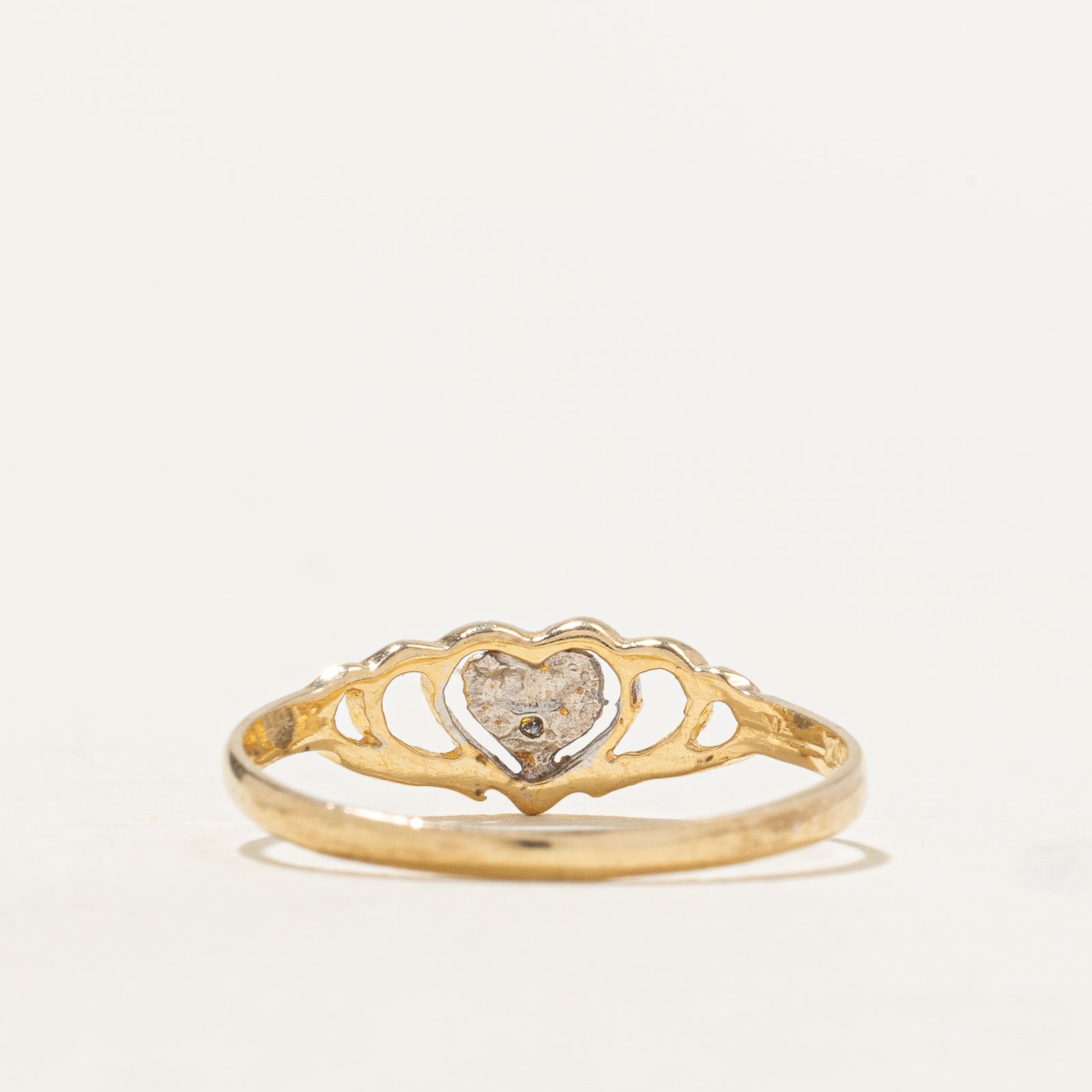 Diamond Heart Open Grooved Ring - 0.005ct Size 5.25 - Elegant Stackable Ring for Women, Perfect for Valentine's Day, Anniversary & Everyday Wear