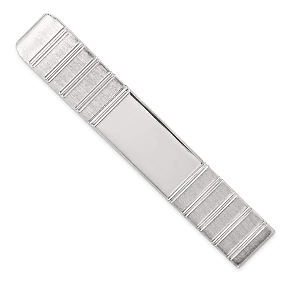 Jewels By Lux Rhodium-Plated Engravable Grooved Tie Bar for Men - Elegant Wedding, Prom & Formal Event Accessory - Personalized Gift for Groom, Best Man & Bridal Party