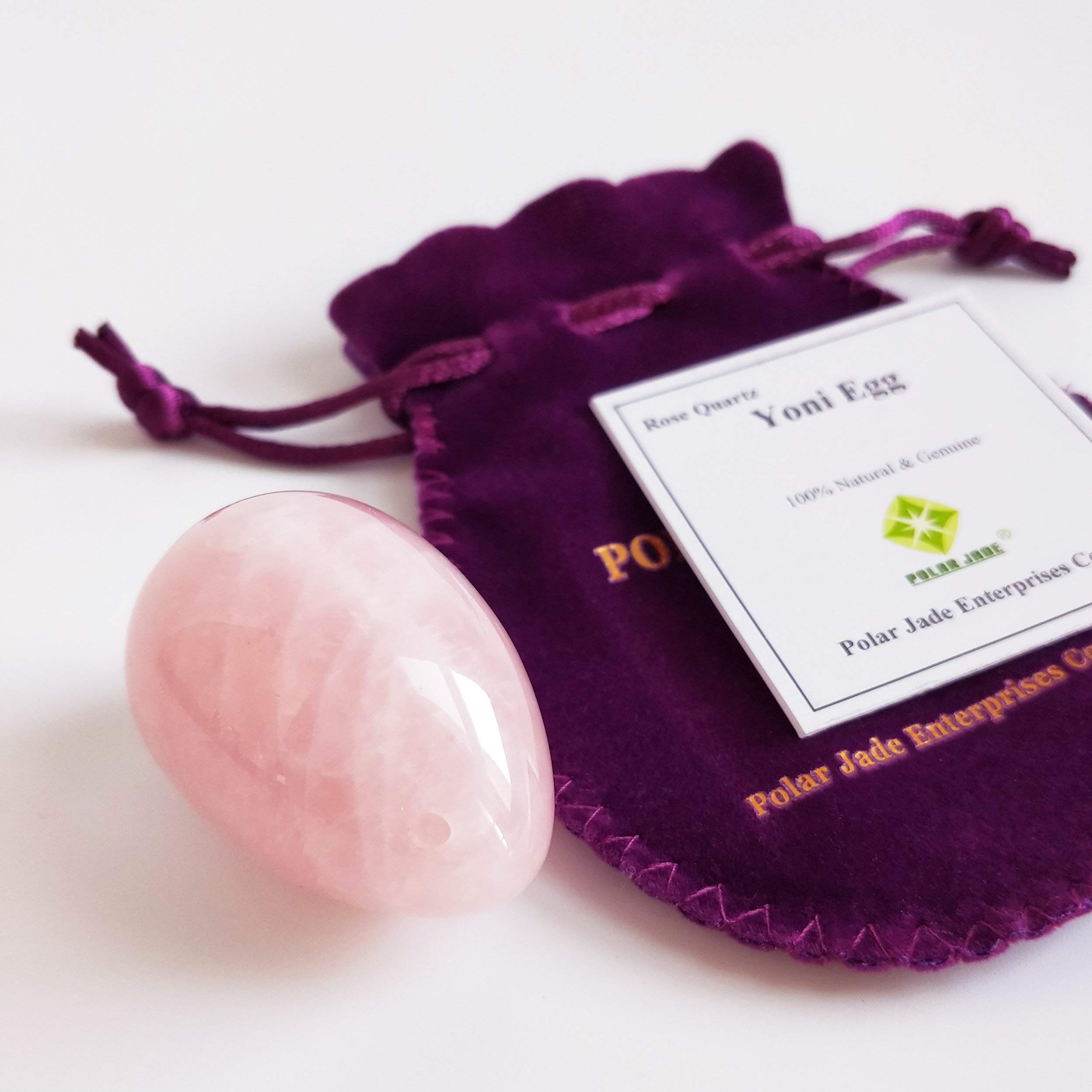 Rose Quartz Yoni Egg - Medium Size with Hole, Genuine Certificate & Instructions - Pelvic Floor Strengthener for Women, Stress Relief & Adult Urinary Incontinence Solution by Polar Jade - Perfect for Yoga, Meditation & Holistic Wellness Practices