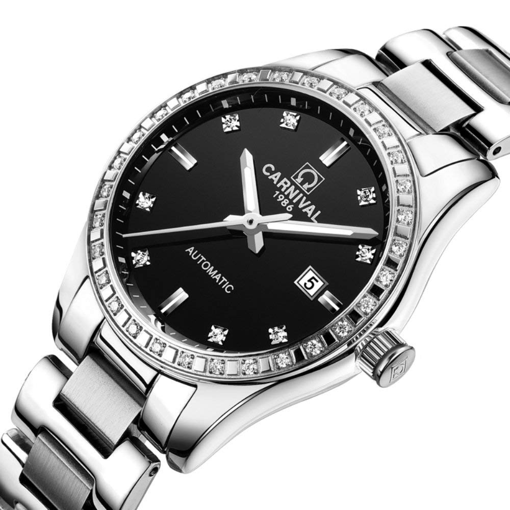 MASTOP Luxury Couple Watches Set - Automatic Mechanical Watch for Men & Women with Rhinestone Bezel - Perfect for Anniversaries, Weddings & Romantic Gifts