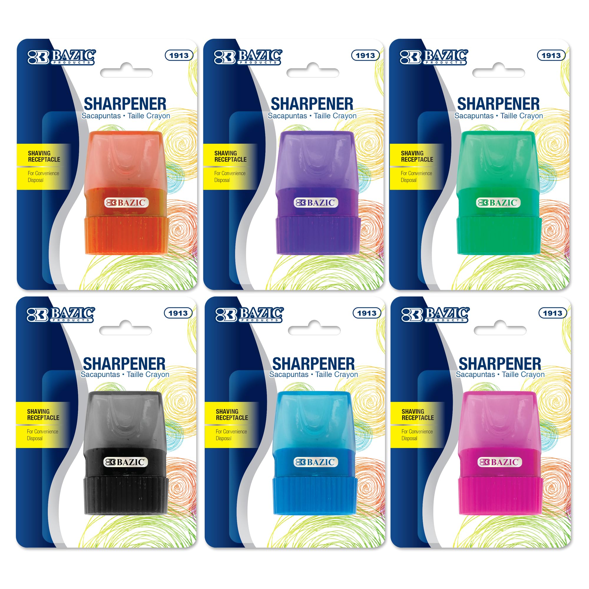 BAZIC Single Hole Pencil Sharpener - 6-Pack Standard Blade Sharpener for Office & School Use - Perfect for Pencils, Crayons & Art Supplies - Ideal for Classrooms, Home Office & Drawing Stations