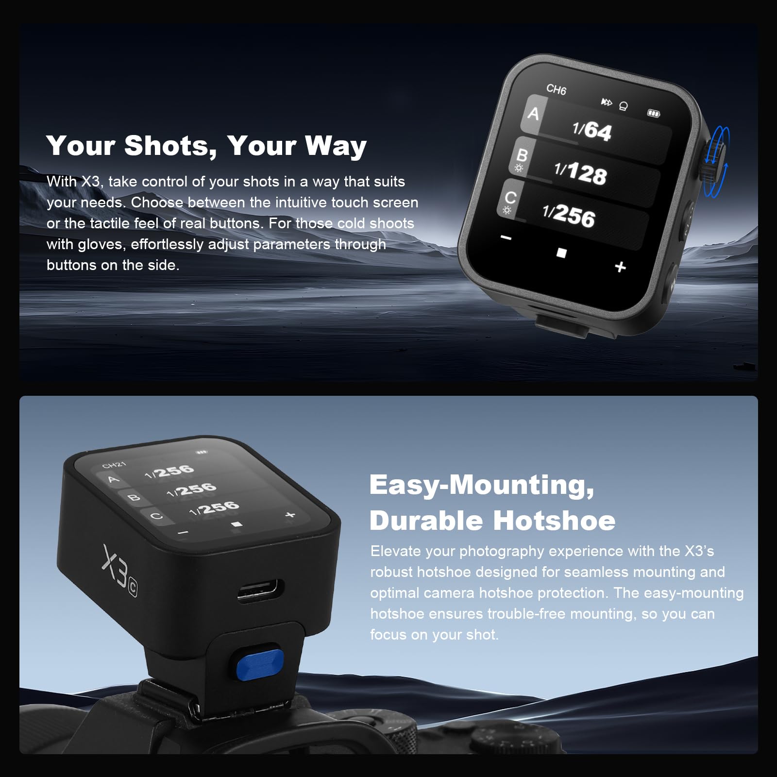 Godox X3C TTL Wireless Flash Trigger for Canon Cameras - OLED Touchscreen Transmitter with Built-in Lithium Battery & Quick Charge (Upgrade of X2T-C/Xpro-C/XProII-C) - Perfect for Studio Photography, Wedding Shoots & Outdoor Portraits