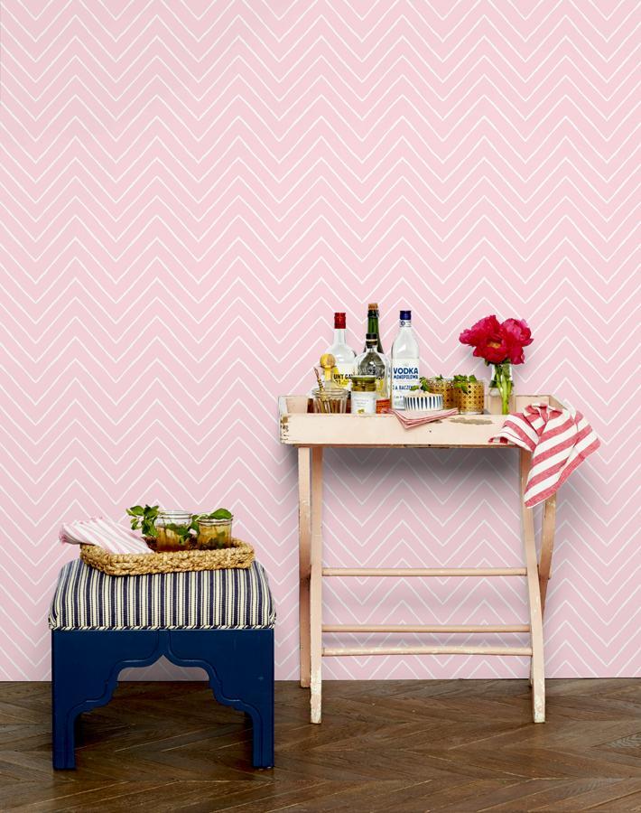 Frances Chevron Pink Wallpaper by Wallshoppe - Modern Geometric Peel & Stick Wallpaper for Bedroom, Nursery, or Home Office Decor