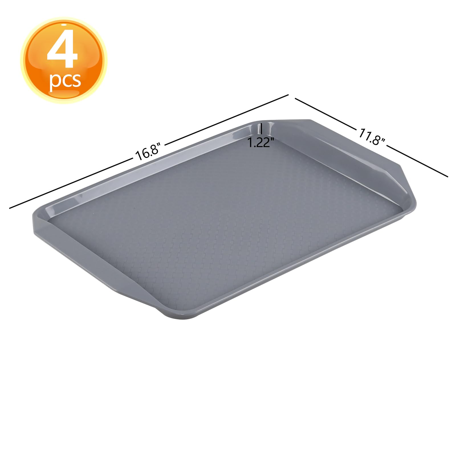 4-Pack Non-Slip Plastic Fast Food Serving Trays - Durable Rectangle Breakfast Trays for Restaurants, Cafes & Home Use - Perfect for Serving Meals, Snacks & Drinks