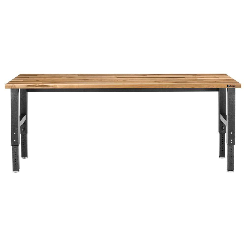 Gladiator Hardwood 8 ft. Adjustable Height Workbench GAWB08HWEG - Heavy Duty Garage Work Table for DIY Projects, Woodworking & Home Workshop Organization
