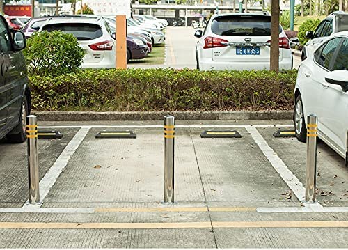 Heavy Duty Parking Barrier Post - Stainless Steel Security Bollard for Car Parking & Traffic Control - Ideal for Driveways, Garages, and Commercial Parking Lots