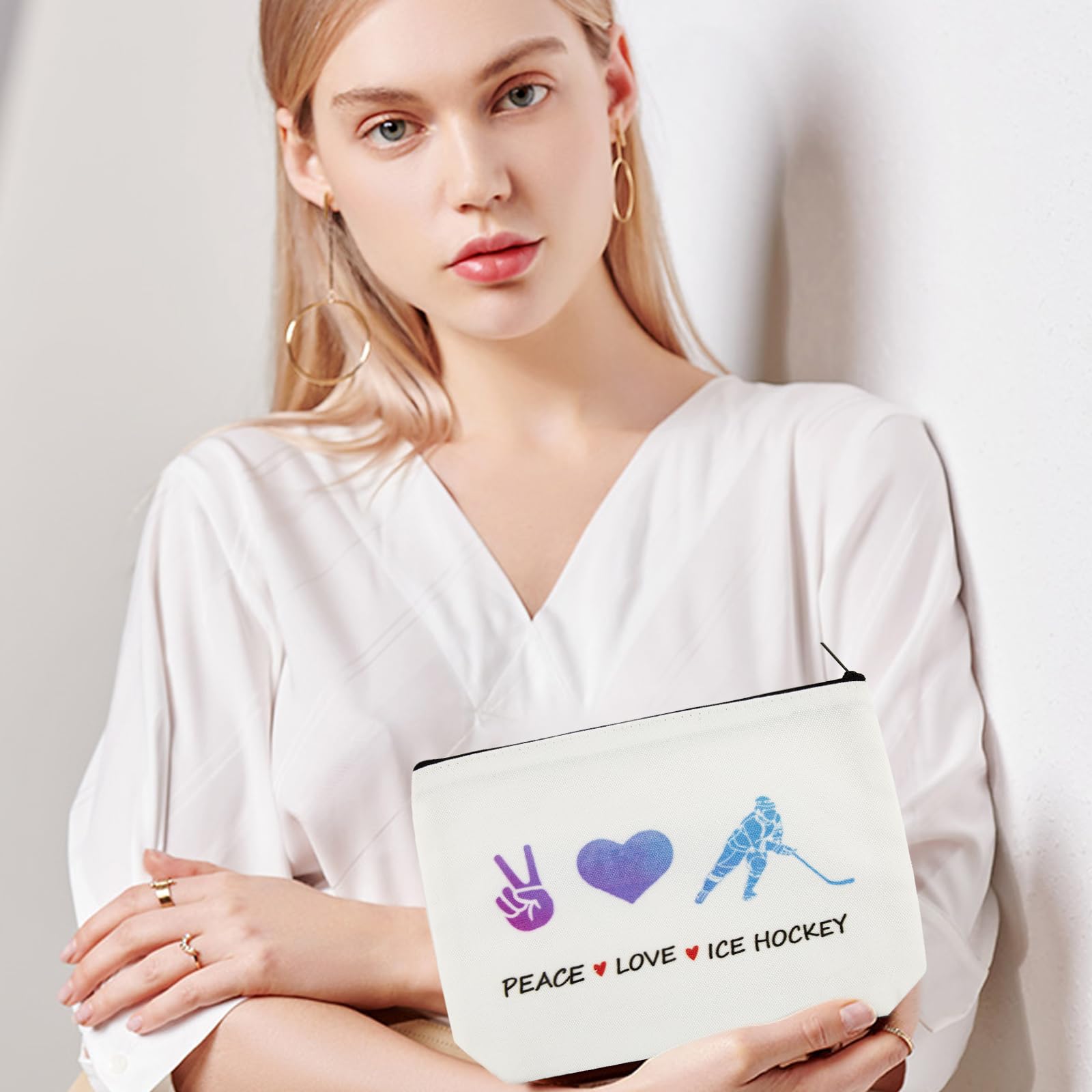 Stylish Canvas Cosmetic Bag - Inspirational Hockey Themed Makeup Pouch with Zipper, Perfect Travel Organizer for Ice Hockey Lovers | Funny & Unique Gift for Women (Birthday, Christmas) | Great for Sports Events, Gym & Daily Makeup Storage