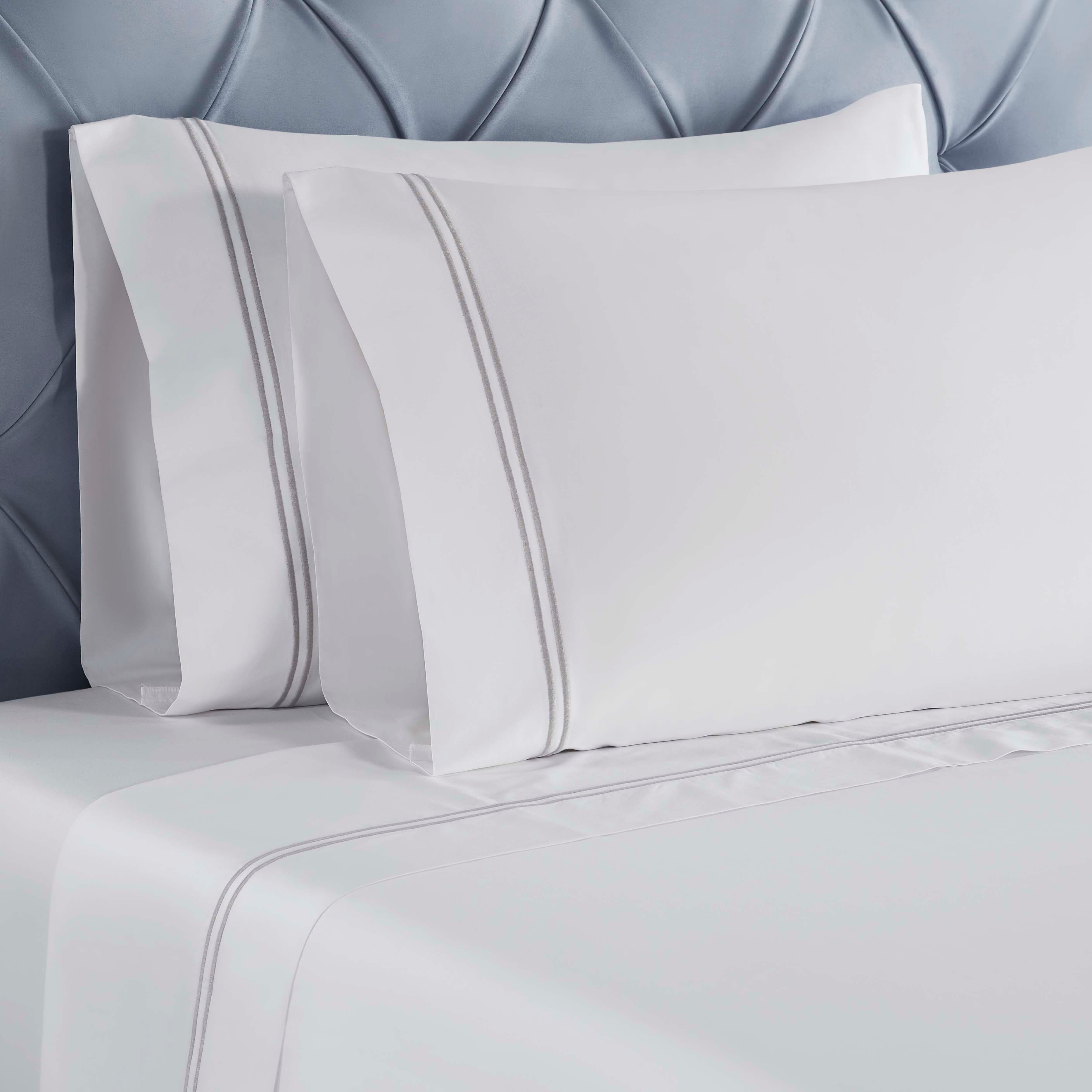 Premium Fieldstone Cotton 2-Line Embroidered Deep Pocket Sheet Set - Queen Size, 4-Piece Bedding Set for Comfortable Sleep & Luxury Bedroom Decor