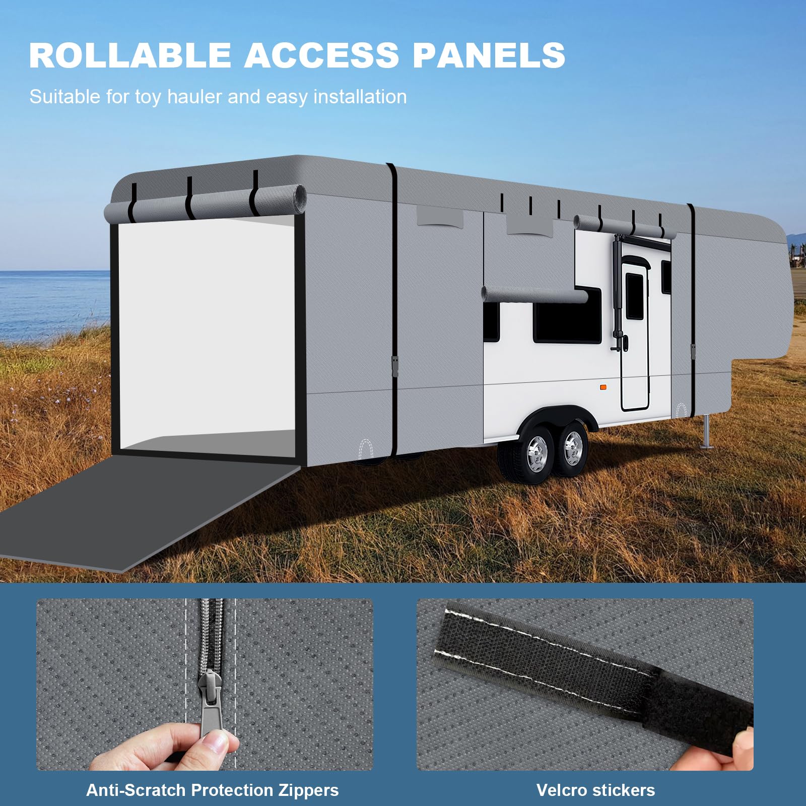 5th Wheel RV Cover - Heavy Duty 7-Layer Waterproof Camper Cover for 20' to 23' RVs | UV Protection, Windproof & Breathable Design with Tongue Jack Cover | Perfect for Winter Storage & Outdoor Protection