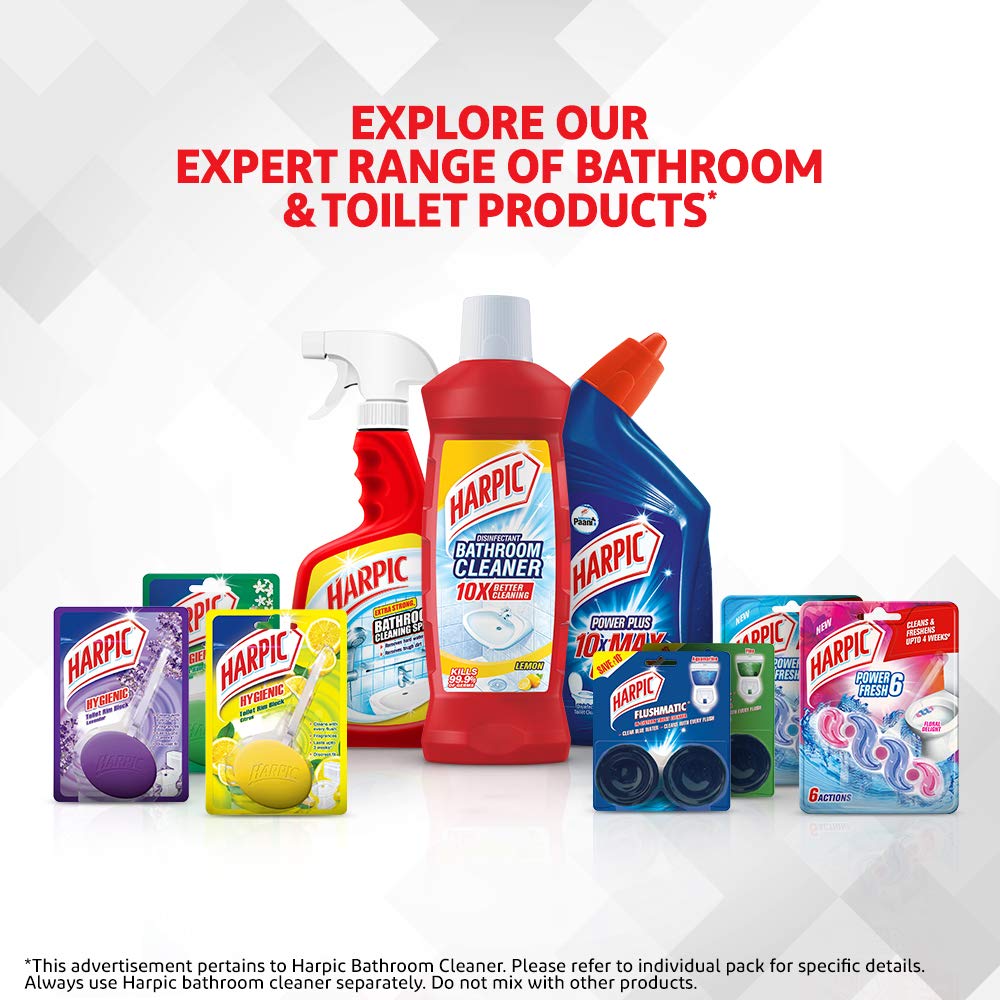 Harpic Lemon Scent Bathroom Cleaner Liquid - 1 Litre | Powerful Toilet & Floor Cleaner | Thick Formula for Stubborn Stains | Ideal for Tiles, Sinks & Showers
