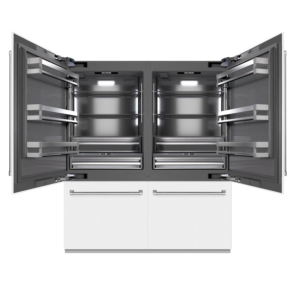 ZLINE 72-Inch French Door Built-In Bottom Freezer Refrigerator - 39.6 cu. ft. Capacity, Water Dispenser & Ice Maker, White Matte Exterior with Graphite Gray Interior (GRBIT WM 72) - Perfect for Modern Kitchens, Open-Concept Homes & Luxury Appliances Collection