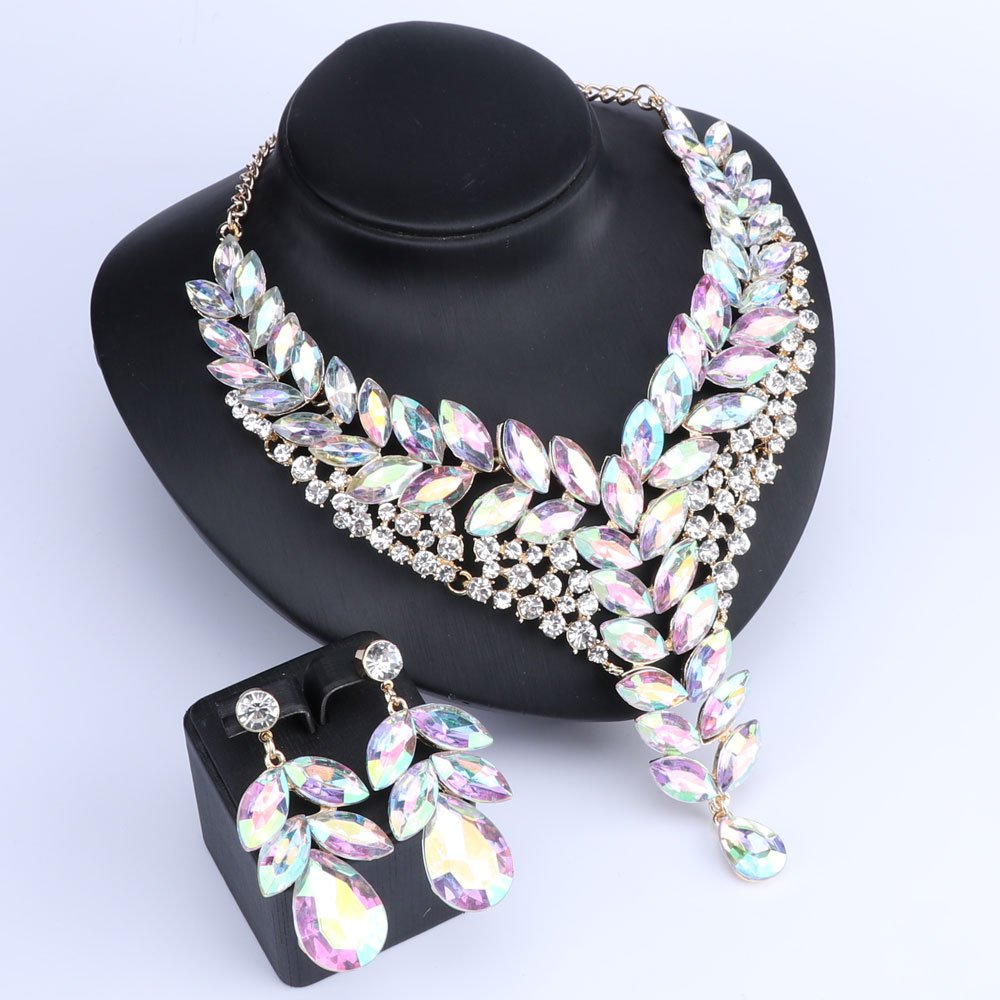 Elegant Rhinestone Crystal Wedding Jewelry Set for Women - Bridal Bridesmaid Necklace & Earrings - Perfect for Weddings, Parties, and Special Occasions