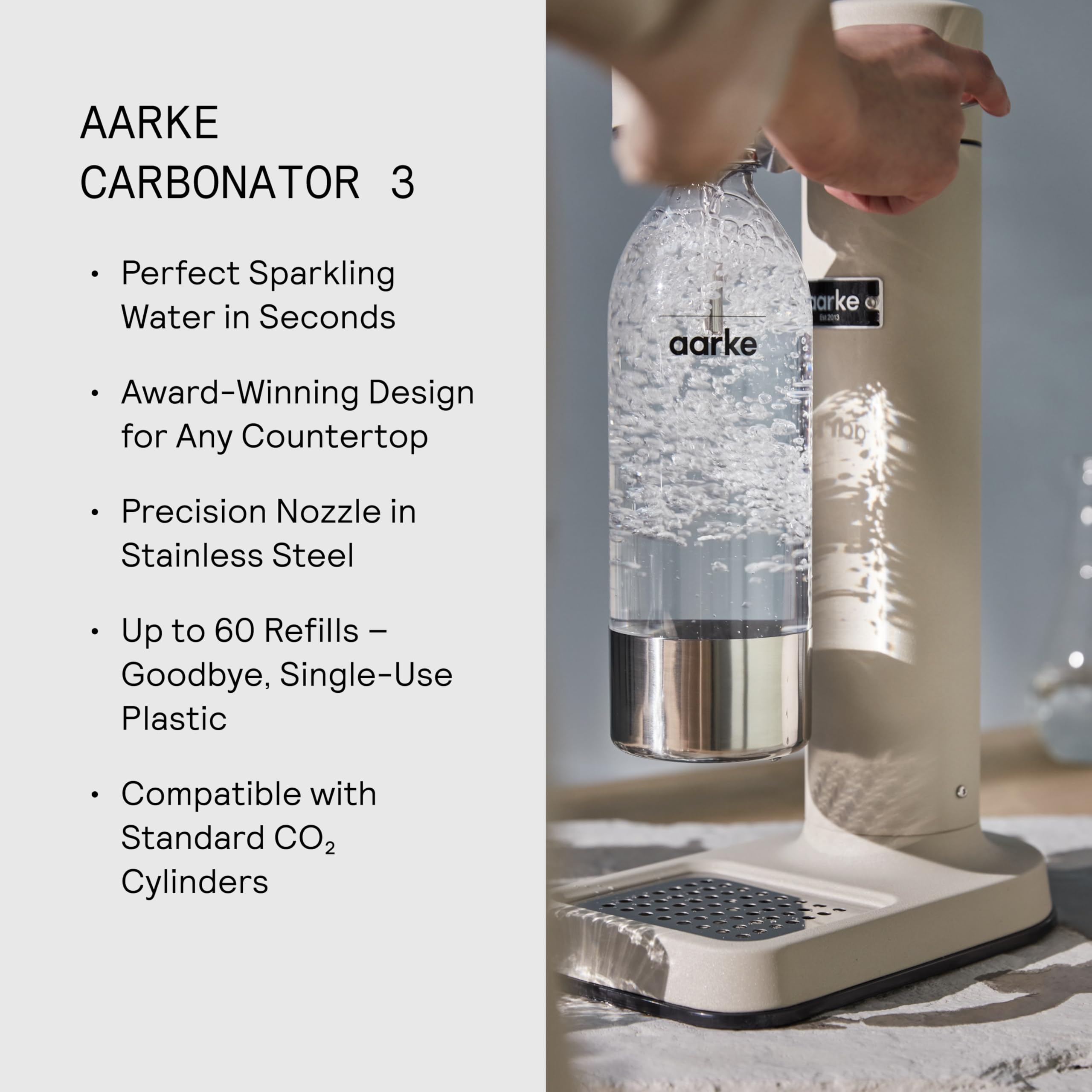 Aarke Carbonator III - Premium Sparkling Water Maker with 800mL BPA-Free PET Bottle, Stainless Steel Home Carbonation System for Healthy Drinks | Perfect for Kitchen, Office & Party Use