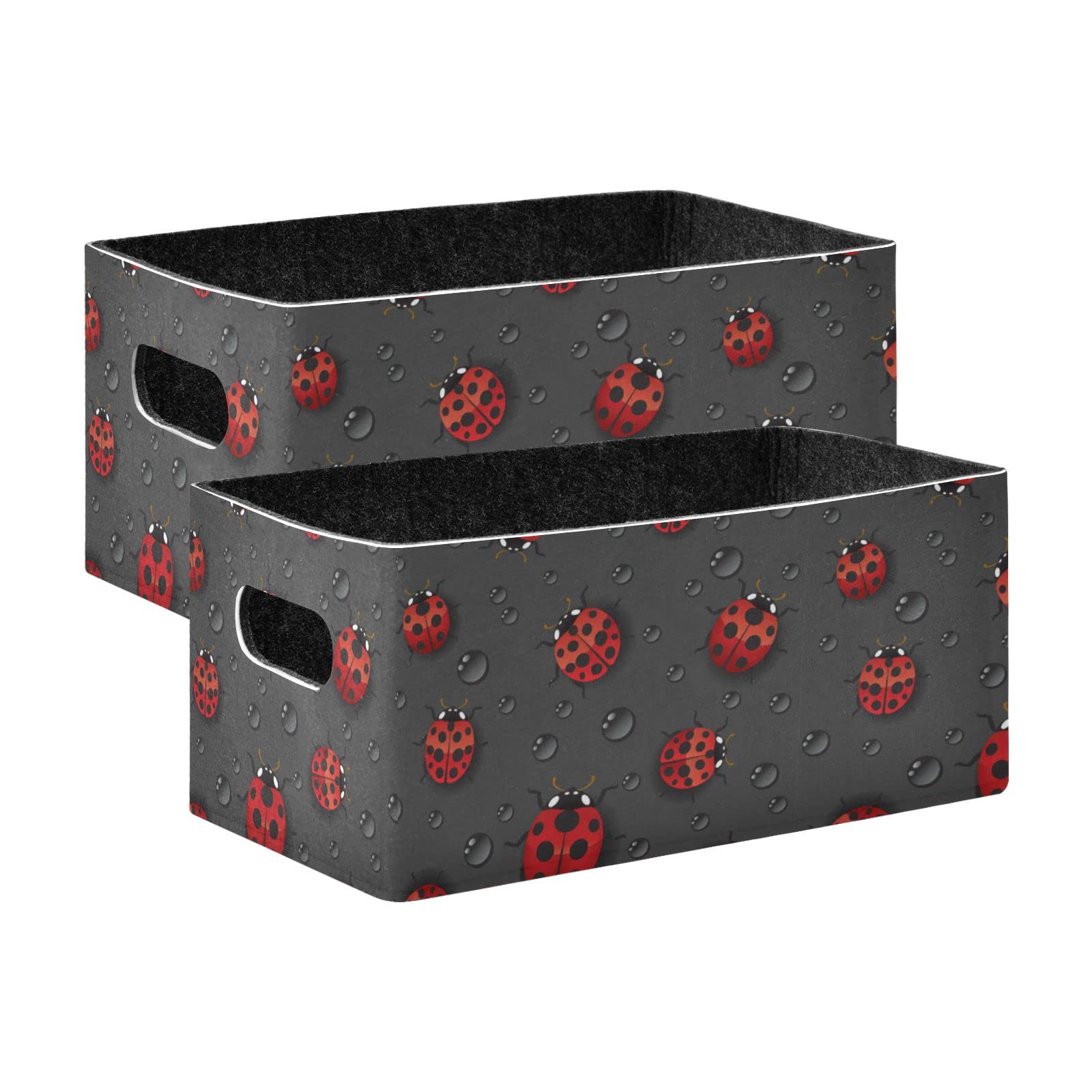 Emelivor Red Ladybugs Storage Basket Bins Set (2pcs) - Foldable Felt Organizer Bins with Handles for Nursery, Kids Room, Clothes & Toys - Perfect for Home Organization, Toy Storage & Closet Organization