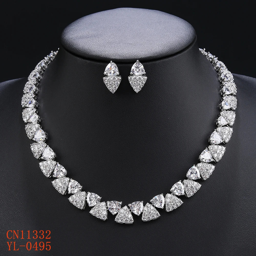 Elegant Multi-Color Cubic Zirconia Heart Necklace & Earrings Set - Perfect for Weddings, Bridal Jewelry, and Special Occasions | CN11332