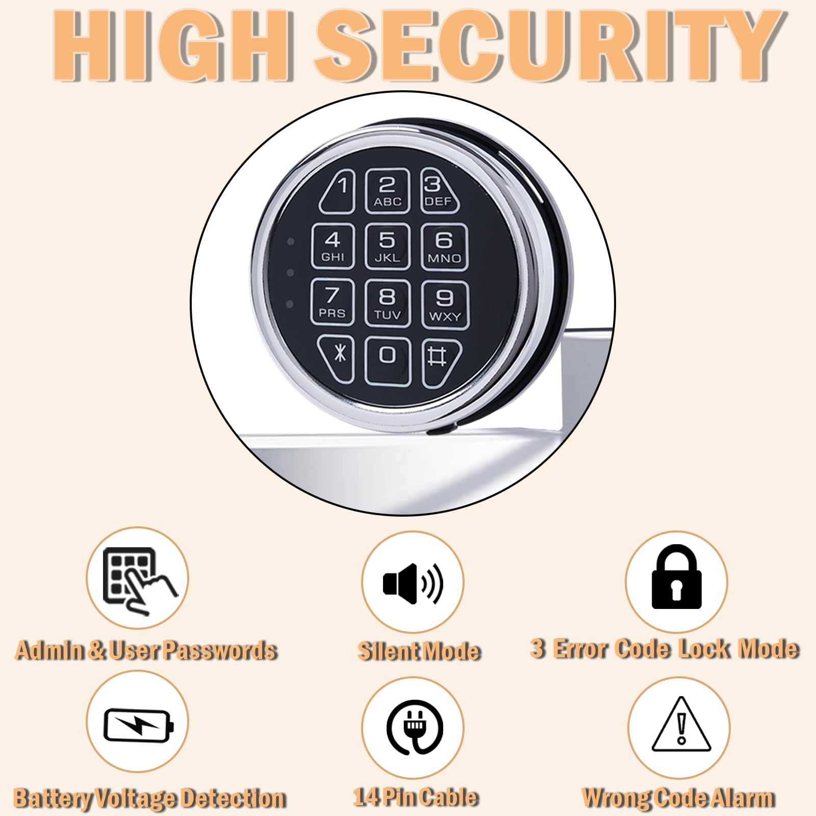 WAH LIN PARTS Stack on Safe Lock Replacement with Swing Bolt - High Security Fireproof Chrome Digital Keypad Electronic Safe Lock for Pistol Safes & Safe Boxes | Ideal for Home, Office & Gun Storage Security