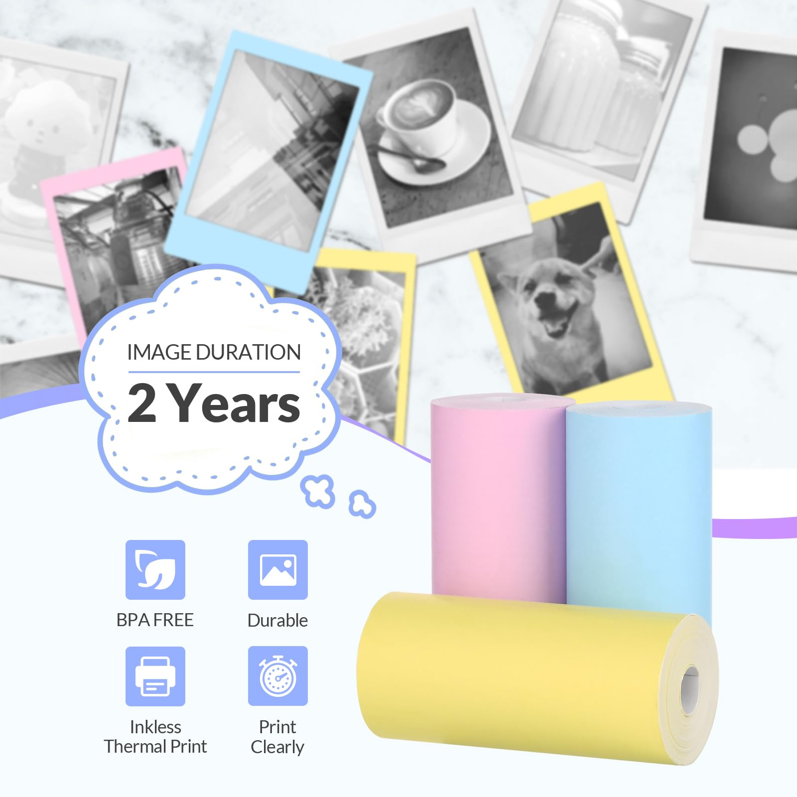 6 Rolls Non-Adhesive Thermal Mini Printer Paper (3 White & 3 Colorful) - 57x25mm for Mafiti X6 Mini Pocket Printer | Portable Labeling for Home, Office & Travel Organization