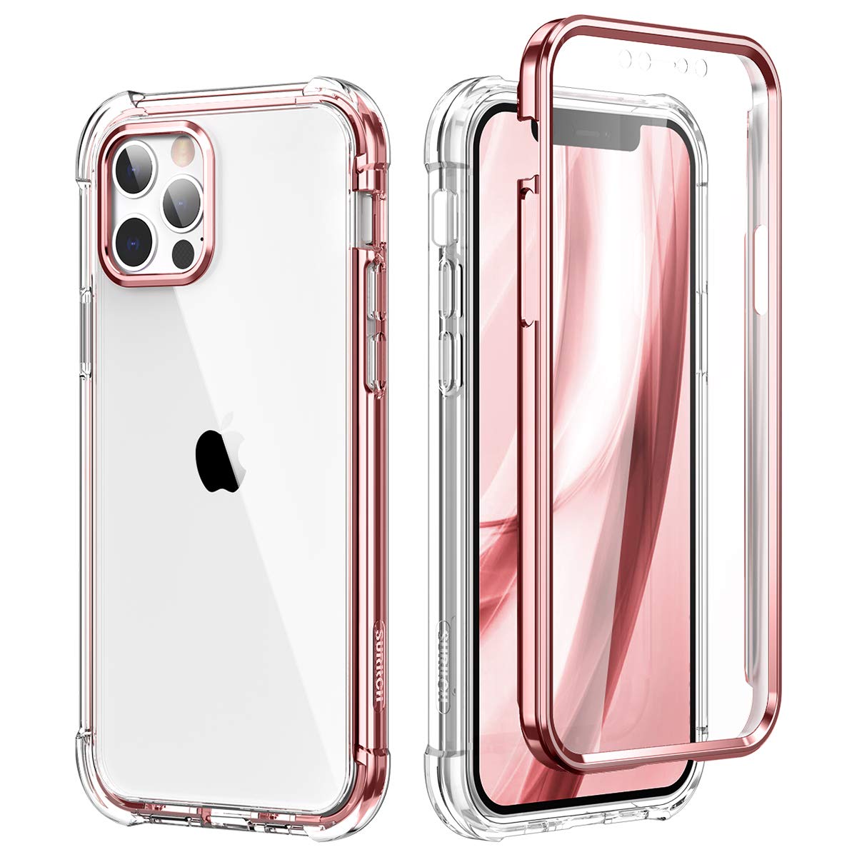 SURITCH Clear Shockproof Phone Case for iPhone 12 Pro Max 6.7-inch with Built-in Screen Protector | Full Body Protection Rugged Cover (Rose Gold) | Perfect for Outdoor Activities, Work & Daily Use